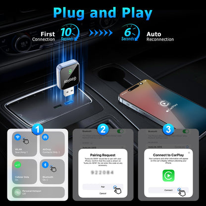 Aerlien Wireless CarPlay Adapter for iPhone, CarPlay Dongle Converts Wired to Wireless Carplay, Plug & Play Mini Size CarPlay Adapter Compatible with iOS 10+, Fast Stable Connection, No Latency